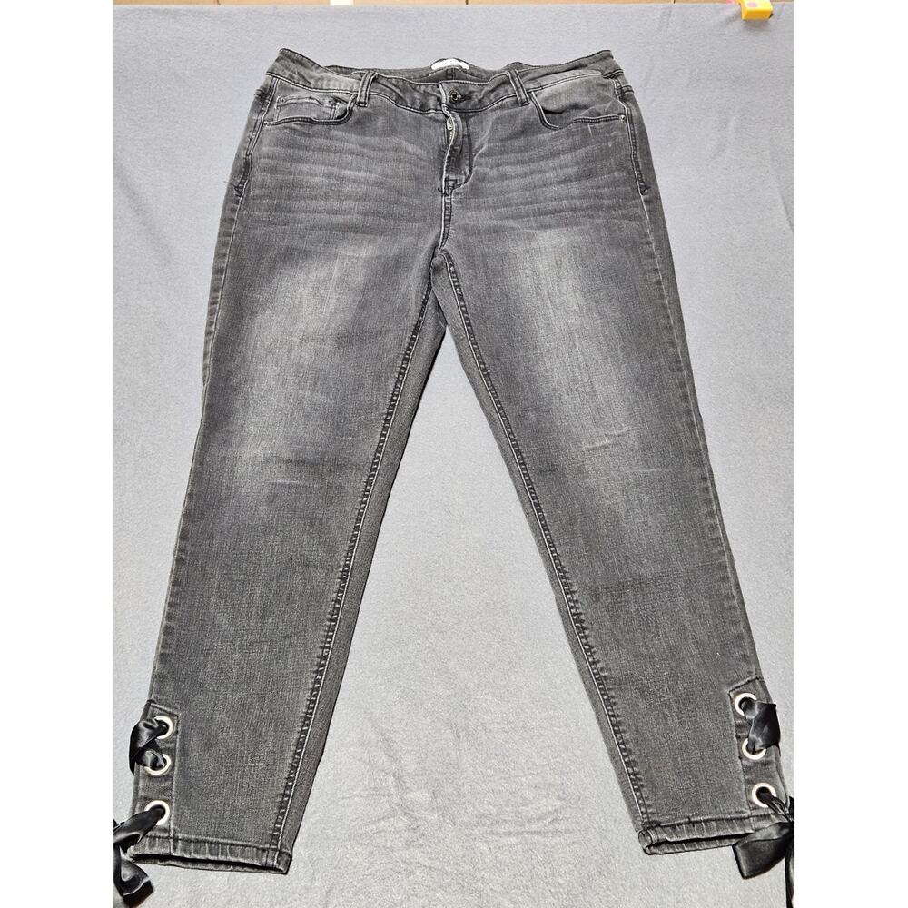 Kensie Jeans Womens 32 Black Taper Skinny Jean With Bow Around Ankle